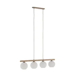 Virlo-riippuvalaisin, 4-lamppuinen, puu, opaali-lasi, pituus 95 cm