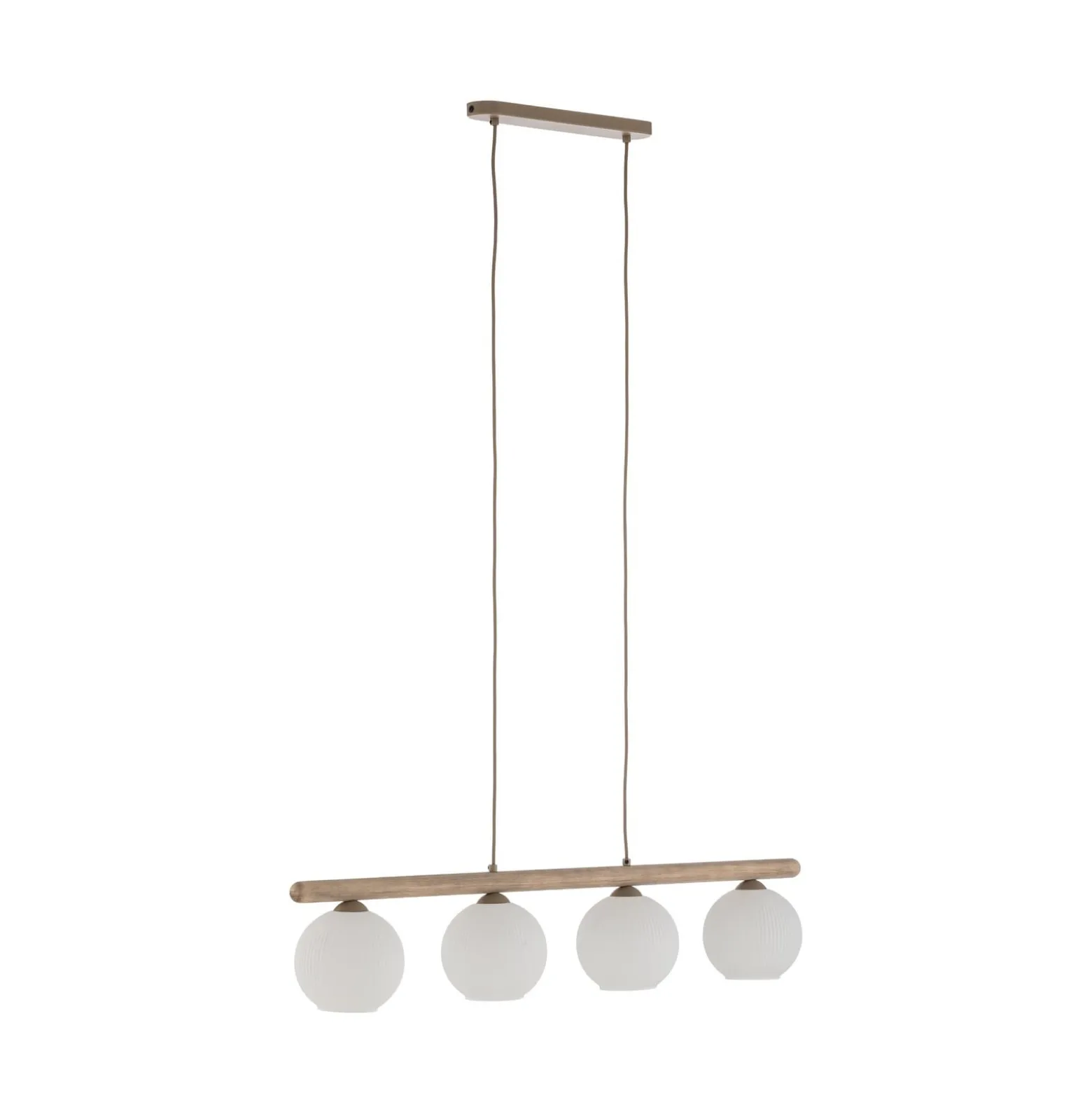 Virlo-riippuvalaisin, 4-lamppuinen, puu, opaali-lasi, pituus 95 cm