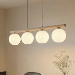 Virlo-riippuvalaisin, 4-lamppuinen, puu, opaali-lasi, pituus 95 cm