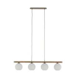 Virlo-riippuvalaisin, 4-lamppuinen, puu, opaali-lasi, pituus 95 cm