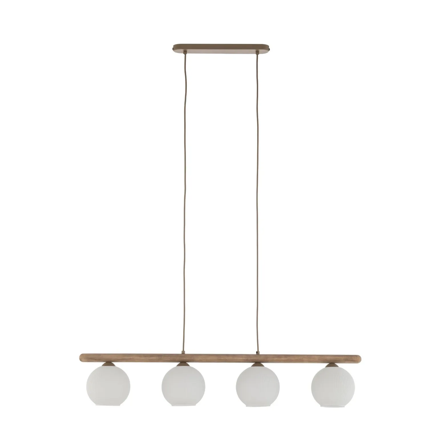 Virlo-riippuvalaisin, 4-lamppuinen, puu, opaali-lasi, pituus 95 cm