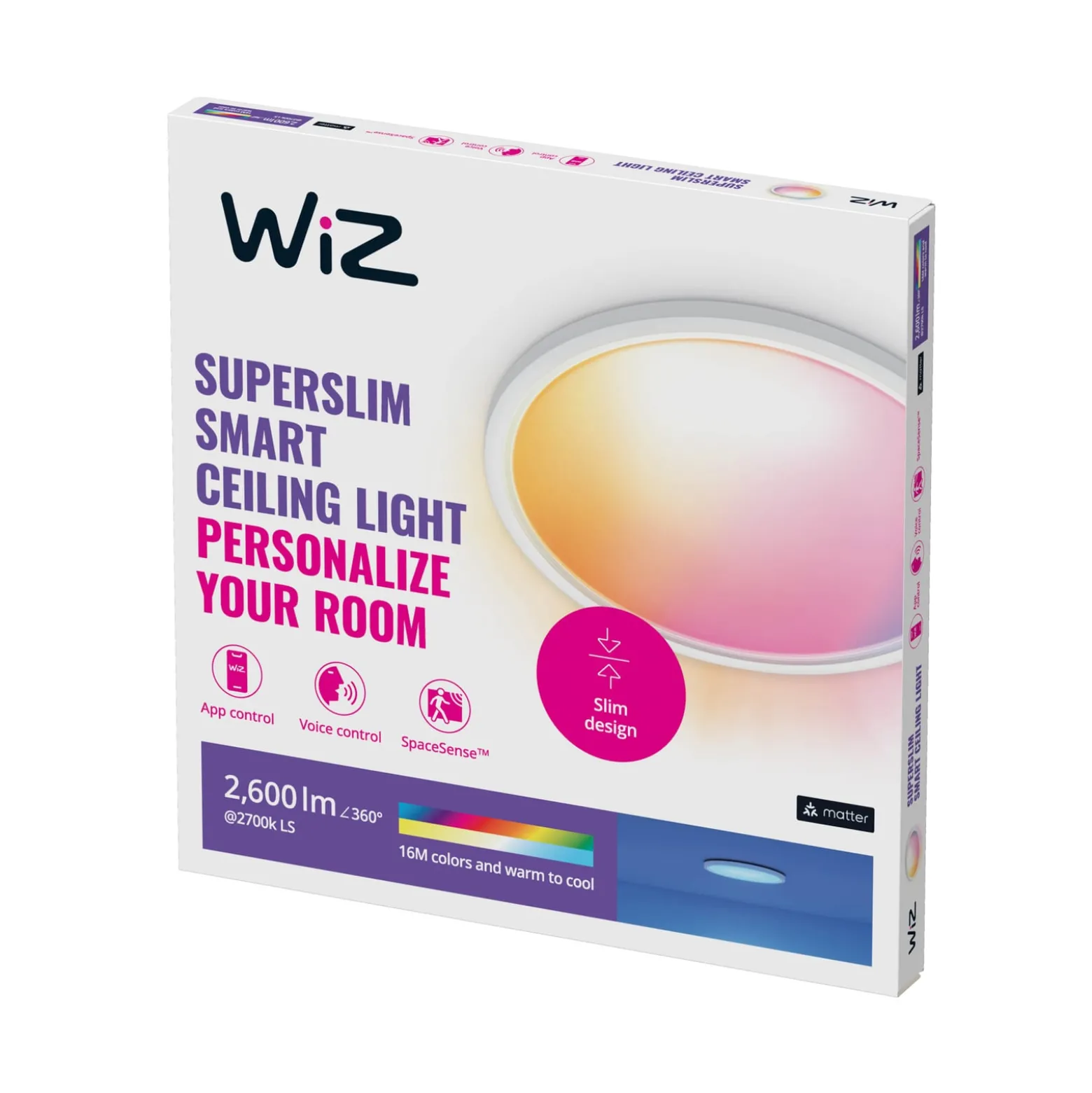 WiZ SuperSlim LED-kattovalaisin RGBW Ø42cm valkoinen