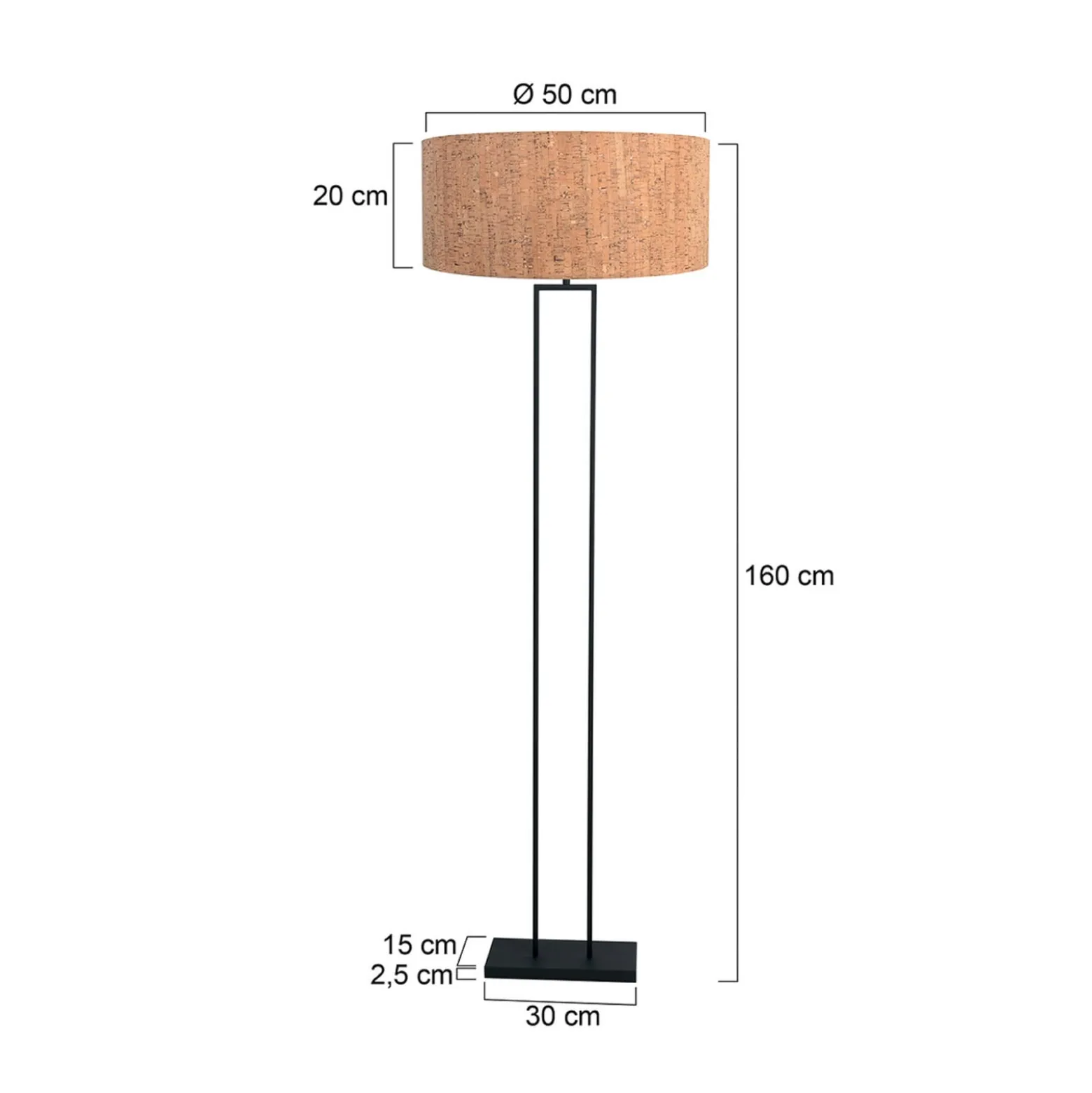 Ylöspäin suunnattu valaisin, musta/ruskea, korkeus 160 cm, korkki