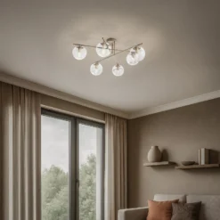 Zoe-kattovalaisin, beige, pituus 72 cm, 6-lamppuinen, lasi, E14