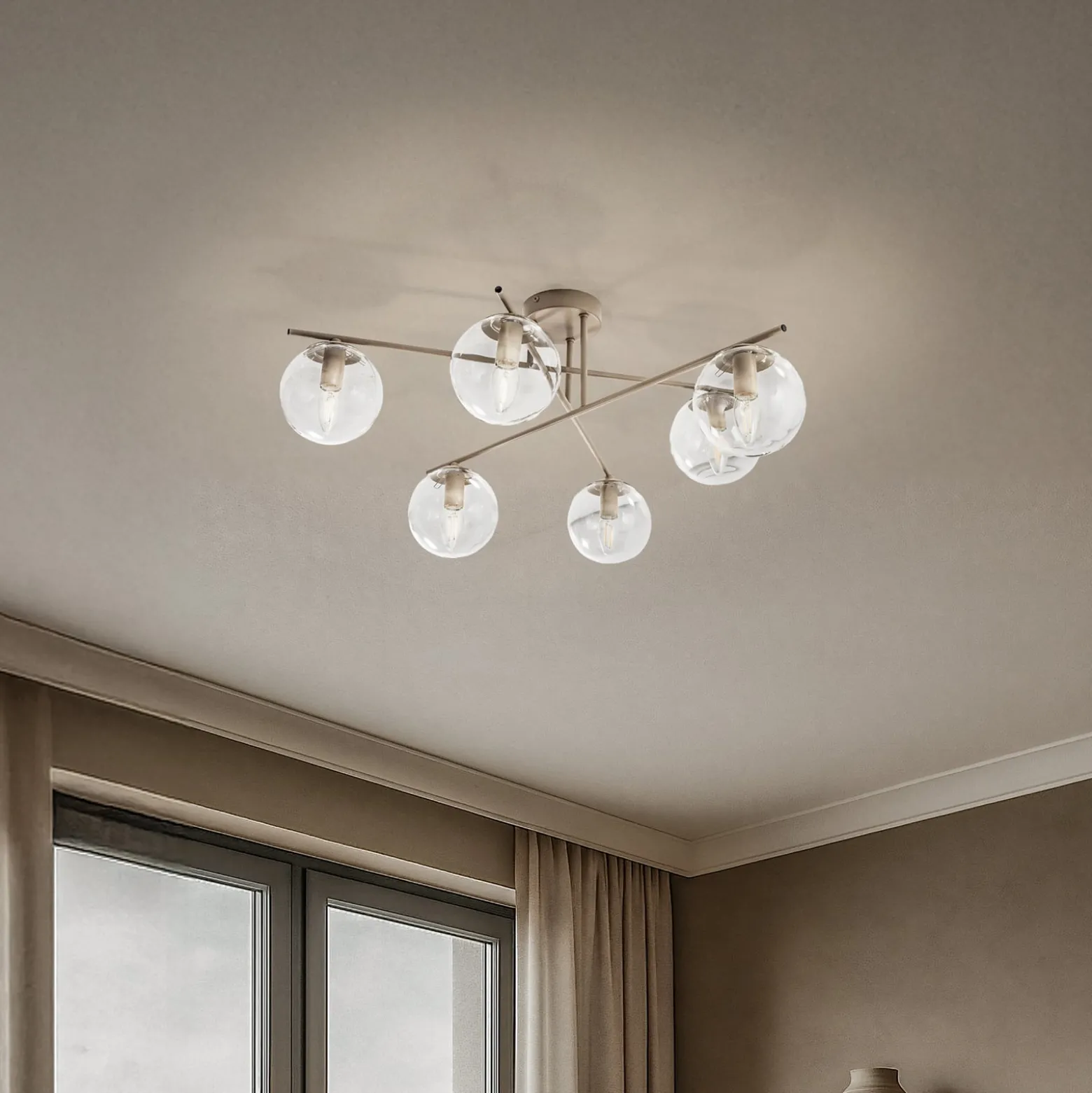 Zoe-kattovalaisin, beige, pituus 72 cm, 6-lamppuinen, lasi, E14