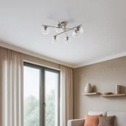 Zoe-kattovalaisin, beige, pituus 72 cm, 6-lamppuinen, lasi, E14
